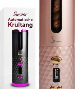 Promo 🤩 Simver Automatische Krultang - Draadloos - Krultangen -USB Oplaadbaar - LCD Display - Keramische Krulijzer - Roze - Cadeautip - Kerstcadeau 🔔
