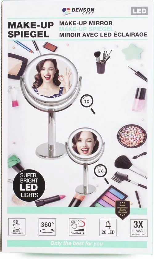 Nieuw π Benson Make-Up Spiegel - LED Touch - Dimbaar - 2-Zijdig - Chroom π 5 Nieuw π Benson Make-Up Spiegel - LED Touch - Dimbaar - 2-Zijdig - Chroom π - Afbeelding 3