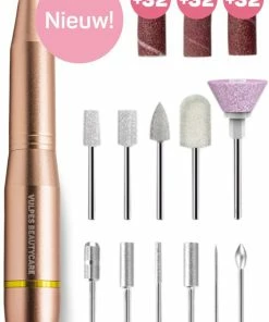 Uitgang 🥰 Vulpes Goods Vulpes BeautyCare® Elektrische Nagelvijl - 11 Nagelfrees Bitjes, 96 Schuurrolletjes & Draagtas - Manicure En Pedicure Set - Limited Edtion - Rosé/Goud 😍