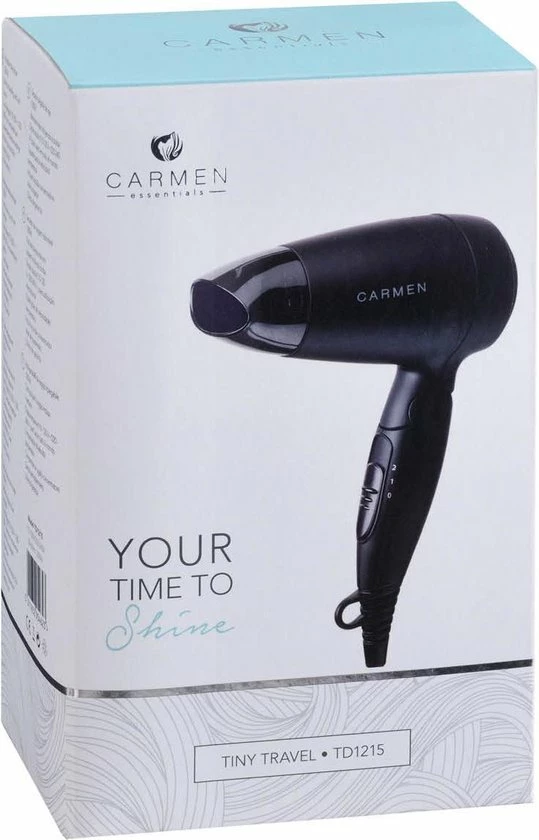 Beste Verkoop ✨ Carmen Tiny Travel TD1215 - Compacte Reisföhn - 1200 Watt - Dual Voltage - Zwart 🥰 14 Beste Verkoop ✨ Carmen Tiny Travel TD1215 - Compacte Reisföhn - 1200 Watt - Dual Voltage - Zwart 🥰 - Afbeelding 12