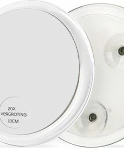 Goedkoop ⌛ Rocketshop 20x Vergrotende Spiegel | Met Zuignappen| Make- Up Spiegel | Inclusief Reistas En RVS Pincet | Close- Up Spiegel | Supervergroting | 12.5cm Diameter | Transparant 👍
