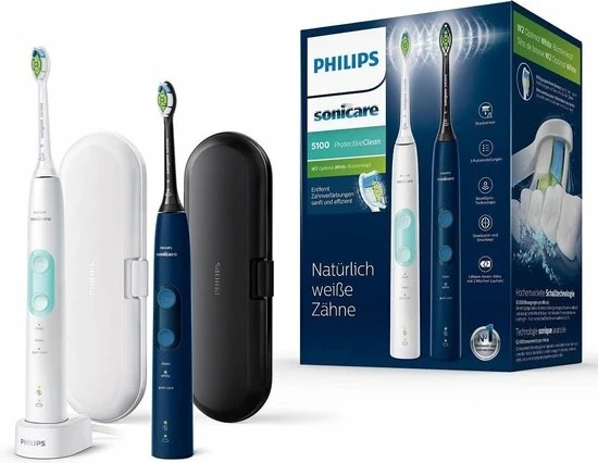 Aanbiedingen π Philips Sonicare ProtectiveClean 5100 Elektrische Tandenborstel HX6851 / 34 Dubbele Verpakking - 2 Sonische Tandenborstels Met 3 Reinigingsprogramma's, Drukregeling, Reisetuis - Wit / Blauw π 3 Aanbiedingen π Philips Sonicare ProtectiveClean 5100 Elektrische Tandenborstel HX6851 / 34 Dubbele Verpakking - 2 Sonische Tandenborstels Met 3 Reinigingsprogramma's, Drukregeling, Reisetuis - Wit / Blauw π