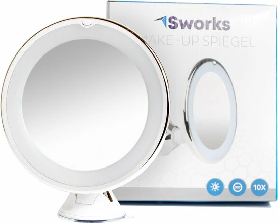 Uitgang ❤️ Sworks Vergroot Make Up En Scheer Spiegel Met LED Verlichting - 10x Vegroting En Natuurlijk Licht Voor Cosmetica/Scheren/Epileren - 360° Graden Verstelbare Zuignap En Wandbevestiging - Badkamer/Douche/Slaapkamer - Rond – Wit 😀 8 Uitgang ❤️ Sworks Vergroot Make Up En Scheer Spiegel Met LED Verlichting - 10x Vegroting En Natuurlijk Licht Voor Cosmetica/Scheren/Epileren - 360° Graden Verstelbare Zuignap En Wandbevestiging - Badkamer/Douche/Slaapkamer - Rond – Wit 😀 - Afbeelding 6