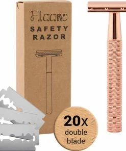 Coupon 🎁 Flaano Safety Razor Scheermes + 20 Scheermesjes - Aluminium - Rose - Double Blade 🥰