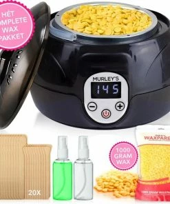 Goedkoop ⌛ MURLEY'S Wax Apparaat Ontharing Set 1000 Gram Waxbonen, Pre En Afterspray En 50 Houten Spatels Voor Lichaam En Gezicht. ⌛