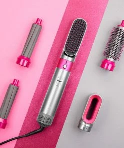 Uitgang 🥰 Dryze Airwrap Grey/pink Edition - Inclusief Leren Opbergdoos - Krultang - Föhn - Föhnborstel En Stijltang In 1 🤩