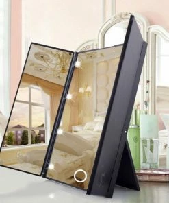 Aanbiedingen ❤️ Merkloos LED Make-up Spiegel Met Verlichting | 8 Led Lichtjes | Draagbake MakeUp Spiegel | Make Up Spiegel | Zwart ✔️