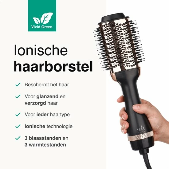 Kopen 🛒 Vivid Green 3-in-1 Ionische Fohnborstel Met Keramische 🧥 Coating - Lang/kort/Stijl/Krullen - 1000W - Roterend - Zwart/Goud 🛒 5 Kopen 🛒 Vivid Green 3-in-1 Ionische Fohnborstel Met Keramische 🧥 Coating - Lang/kort/Stijl/Krullen - 1000W - Roterend - Zwart/Goud 🛒 - Afbeelding 3