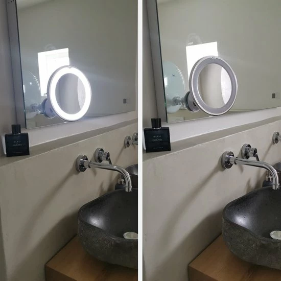 Uitgang ❤️ Sworks Vergroot Make Up En Scheer Spiegel Met LED Verlichting - 10x Vegroting En Natuurlijk Licht Voor Cosmetica/Scheren/Epileren - 360° Graden Verstelbare Zuignap En Wandbevestiging - Badkamer/Douche/Slaapkamer - Rond – Wit 😀 7 Uitgang ❤️ Sworks Vergroot Make Up En Scheer Spiegel Met LED Verlichting - 10x Vegroting En Natuurlijk Licht Voor Cosmetica/Scheren/Epileren - 360° Graden Verstelbare Zuignap En Wandbevestiging - Badkamer/Douche/Slaapkamer - Rond – Wit 😀 - Afbeelding 5