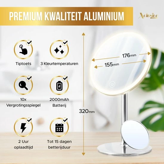 Beste recensies van 💯 Xclusive-lifestyle® Luxe Make-Up Spiegel Met LED Verlichting - Oplaadbaar - 3 Lichtkleuren - Dimbaar - Scheerspiegel - Afneembaar 10x Vergrotings Spiegeltje - 360° Verstelbaar - Sinterklaas Cadeau ✔️ 8 Beste recensies van 💯 Xclusive-lifestyle® Luxe Make-Up Spiegel Met LED Verlichting - Oplaadbaar - 3 Lichtkleuren - Dimbaar - Scheerspiegel - Afneembaar 10x Vergrotings Spiegeltje - 360° Verstelbaar - Sinterklaas Cadeau ✔️ - Afbeelding 6