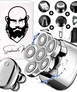 Flash-uitverkoop 🔔 Sansbeauté 6-in-1 Scheerapparaat Mannen – Trimmer - Nat & Droog - Face Head & Hair Shaver – Hoofd Kaal Scheren - Opzetstukken - Draadloos - Skull Edition - Gratis E-Book ⭐