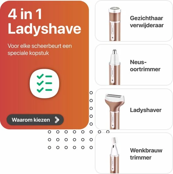 Goedkoopste π Smart-Tech - 4 In 1 Ladyshave - Oplaadbaar - Wenkbrauw Trimmer - Neus- En Oor Trimmer - Rose Gold π 4 Goedkoopste π Smart-Tech - 4 In 1 Ladyshave - Oplaadbaar - Wenkbrauw Trimmer - Neus- En Oor Trimmer - Rose Gold π - Afbeelding 2
