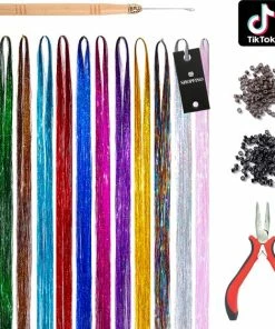 Uitgang ✨ SHOPFINO Glitter Hair Extensions - Hair Tinsel Kit - Haar Extentions - Hittebestendig - TikTok - 12 Verschillende Kleuren - 4800 Hairtinsels - Black Friday - Sinterklaas - Cadeautip 😍