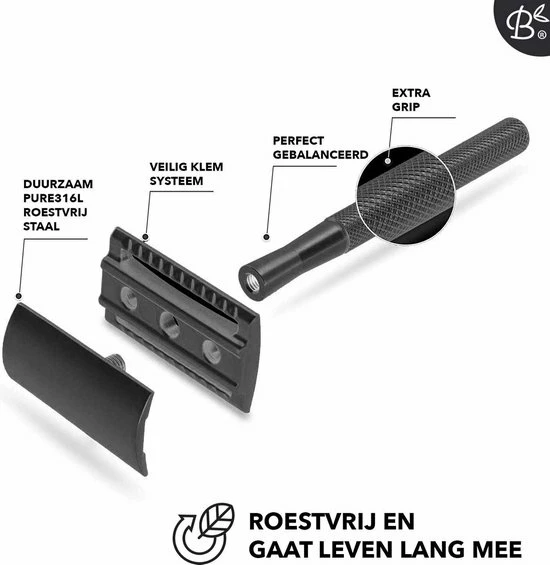 Uitgang β Bamboozy Safety Razor RVS + 20 Scheermesjes Mat Zwart Unisex Mannen Vrouwen Double Edge Single Blade Zero Waste Duurzaam Scheren π 10 Uitgang β Bamboozy Safety Razor RVS + 20 Scheermesjes Mat Zwart Unisex Mannen Vrouwen Double Edge Single Blade Zero Waste Duurzaam Scheren π - Afbeelding 8