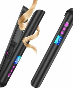 Goedkoop 🥰 Woodoro Draadloze 2-in-1 Stijltang En Krultang – Wave & Golvenkrultang – Keramische Platen - Fer à Lisser - Zwart 😍