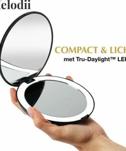 Beste Pirce 🤩 Melodii Compact Make-up Spiegel Met Tru-Daylight Verlichting - 10x Vergroting ⭐