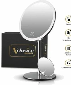 Beste recensies van 💯 Xclusive-lifestyle® Luxe Make-Up Spiegel Met LED Verlichting - Oplaadbaar - 3 Lichtkleuren - Dimbaar - Scheerspiegel - Afneembaar 10x Vergrotings Spiegeltje - 360° Verstelbaar - Sinterklaas Cadeau ✔️