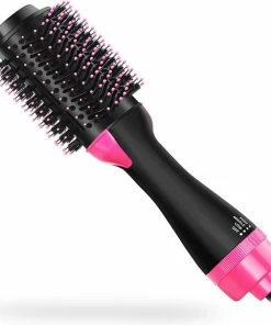 Goedkoop 🎉 Easy Life | Föhnborstel 3-in-1 Keramische Magic Hair-Brush - Föhnen Stijlen Krullen - Lang Haar - Roze/zwart 🧨