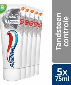 Gloednieuw 🎁 Aquafresh Tandsteen Controle Tandpasta Voor Gezonde Tanden Voordeelverpakking 5x75ml, Recyclebare Plastic Tube En Dop 🥰