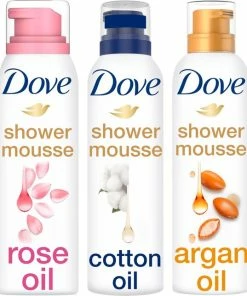 Promo 🛒 Dove Shower Mousse 3-delige Mousse Met Rozenolie, Katoenzaadolie En Arganolie - 3 X 200 Ml - Voordeelverpakking ❤️