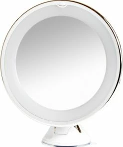 Uitgang ❤️ Sworks Vergroot Make Up En Scheer Spiegel Met LED Verlichting - 10x Vegroting En Natuurlijk Licht Voor Cosmetica/Scheren/Epileren - 360° Graden Verstelbare Zuignap En Wandbevestiging - Badkamer/Douche/Slaapkamer - Rond – Wit 😀