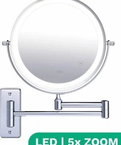 Beste deal 👏 Personal Care Make Up Spiegel Met Led Verlichting - 5X Vergroting - Wandspiegel Rond - Scheerspiegel Wandmodel - Badkamer - Douche - Chroom 👍