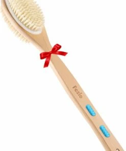 Goedkoop 🤩 Fesio Lichaamsborstel Met Lange Steel - Dubbelzijdig - Dry Brushing Rugborstel/Badborstel/Doucheborstel/Huidborstel - 43 Cm 🎁